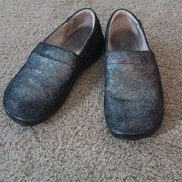 Alegria Kel-674 Black Leather Glitter Clogs Sz 38 EUC - Picture 2 of 8